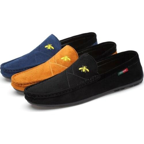 Suede Leather Shoes Men Flats Luxury Brand Casual Slip on Formal Loafers Men Moccasins Italian Black Blue Male Driving Shoes