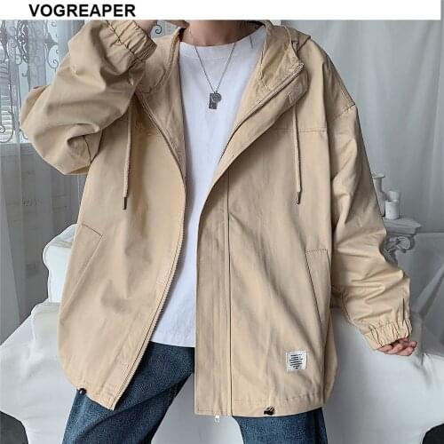 Autumn Men Harajuku Bomber Jackets Oversize Loose Streetwear Cotton Windbreaker Black Khaki Zipper Baseball Hooded Jackets