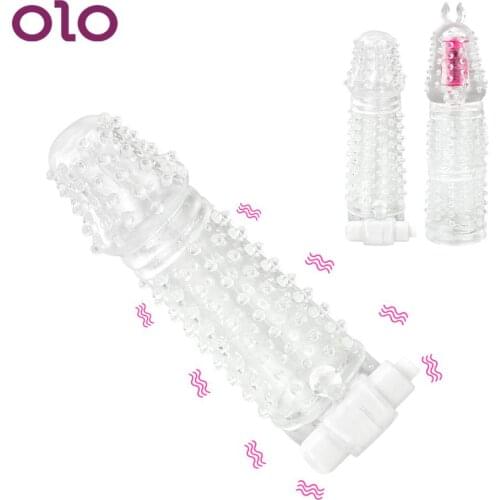 OLO Particle Penis Sleeve Vibrator Condom For Men Delay Ejaculation Reusable G Point Stimulation Condoms Sex Toys for Men