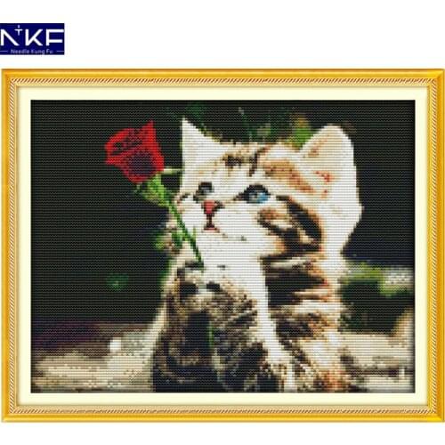 NKF Waiting for Love Animal Pattern Handmade Craft Needlework Cross Stitch Embroidery Kit Cross Stitch for Home Decor