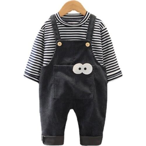 New Spring Baby Girls Clothes Fashion Children Boys T-Shirt Overalls 2Pcs/Sets Kids Striped Tracksuits Autumn Toddler Costume