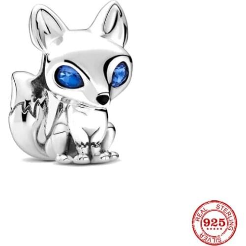 New Original silver color Blue-Eyed Fox diy bead charm fit european pandora charms bracelet bangles diy jewelry P016