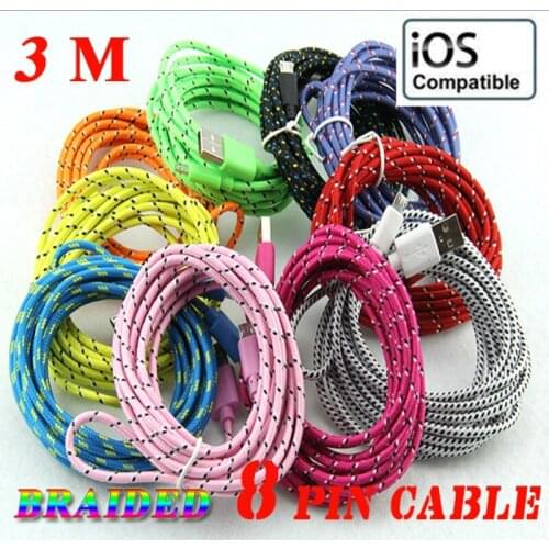 Wholesale Colorful Braided Fabric Micro USB Cord Data & Sync Charger Cable For iPhoneX 8 7 6 5 3M 10ft Hight Quality 100pcs/lot