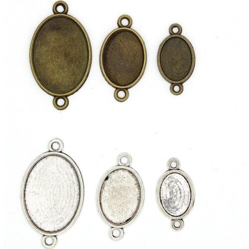 Double Hole Oval Pendant Base Tray Rack Bracelet Necklace Earring Jewelry Making Glass Cabochons Bronze/old Silver Zinc Alloy