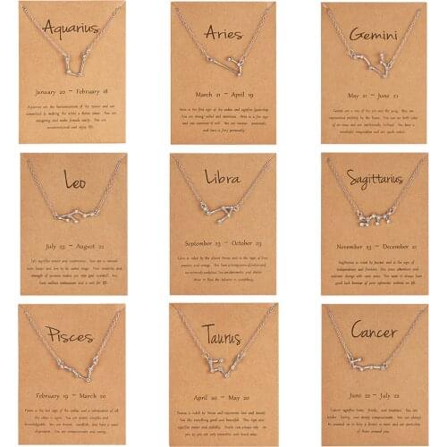 12 Constellation Zodiac Sign Necklace For Women Silver Color Jewelry Leo Libra Aries Pendant Horoscope Astrology Necklace