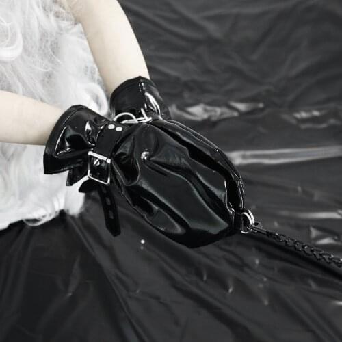 Exotic Appeal of Black Soft Faux Leather Fist Gloves with Locks Restraint and Chain for Men Women Role Play Sexy Fetish Costumes