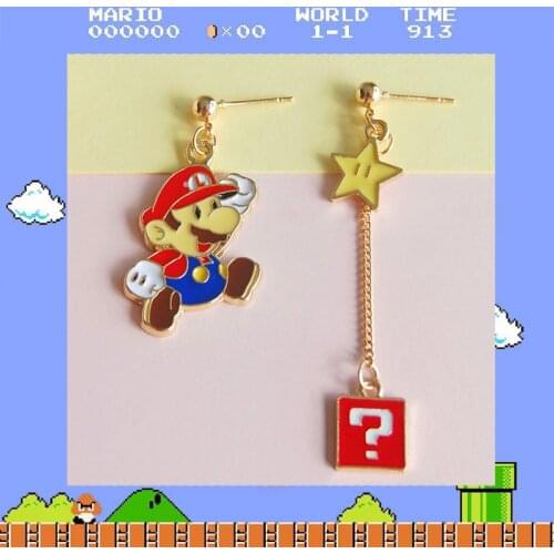 Super Mario bros earrings accessories anime game characters asymmetric earrings ear clips accessories 18k gold birthday gifts