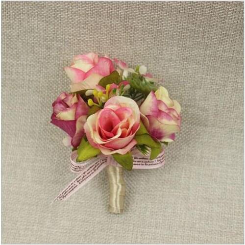 DIY 5Pcs New Pink Purple Rose Corsage&Wrist Flowers Groomsman Article Flowers Wedding Party Decorative Corsage and Wrist Flowers