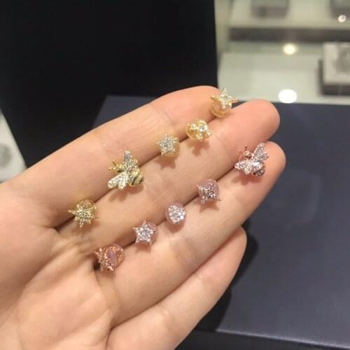 UMGODLY Luxury Brand 5pcs/set Gold Color Cross Star Bee Stud Earrings Pave 3A Zircon CZ Women Fashion Jewelry