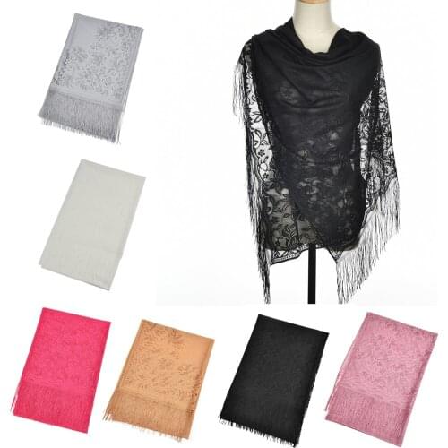 Women Lace Floral Shawl Wrap for Evening Dress Wedding Scarves Fringes Scarf for Wedding Anniversary Birthday Party