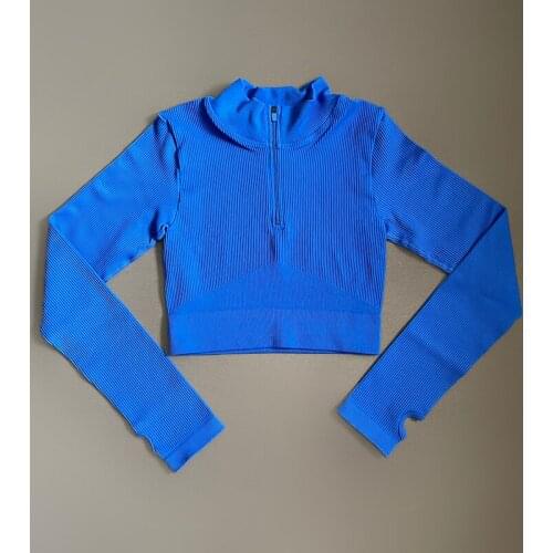 Womens Shirt Seamless Crop Top Fitness Shirts Long Sleeve Sports Top Woman Front Zipper Yoga Tops Activewear With Thumb Hole