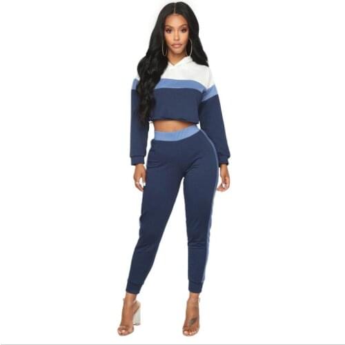 Three-color set four-code contrast color stitching long-sleeved fashion casual suit female 2019 clothing hooded two-piece