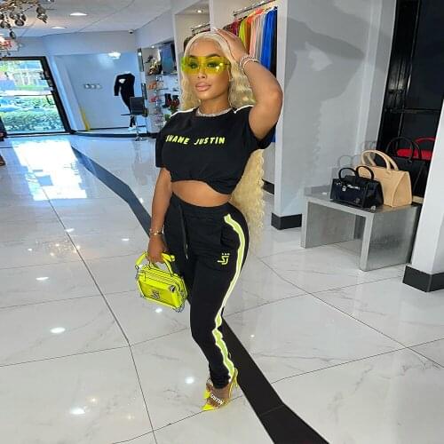 2021 Women’s Two Piece Outfit Short Sleeve Pullover With Drawstring Long Pencil Pants Leisure Tracksuit Jogger Set with Pockets