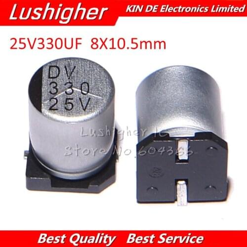 10pcs 25V 330UF Size 8x10.5mm SMD 25V330UF Aluminum Electrolytic Capacitor
