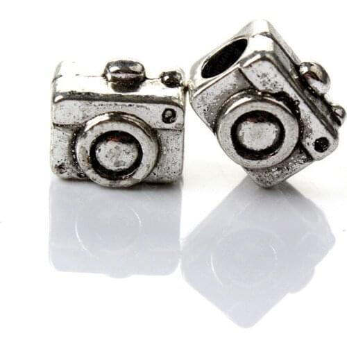 10PCS New Hot European Style Rhodium Plated Camera Shape Big Hole Metal Beads Fit Diy Handmade Bracelets Jewellery