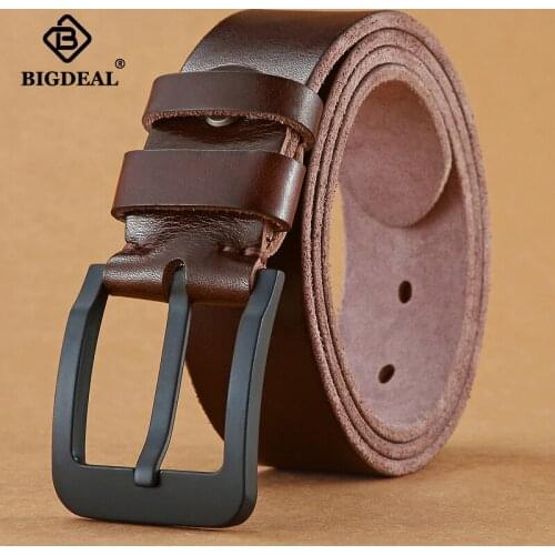 100% original leather mens belt matte metal pin buckle soft tough leather belt for men without interlayer male belt