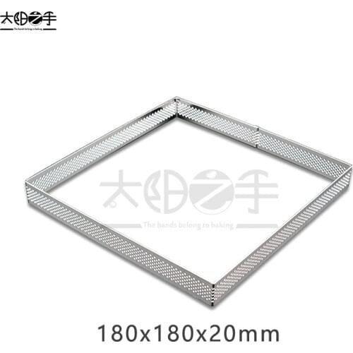 180x180x20mm Square Perforated Tart Ring 304 Stainless Steel Tart Ring Tartlet Mold Make Square Fruit Pie Egg Tart