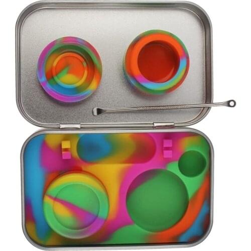 2021 Multi purpose Stainless Steel Tin Box 5ml Silicone Wax Container and Picker Tools Set Wax Carving Travel Kit Cigarette box