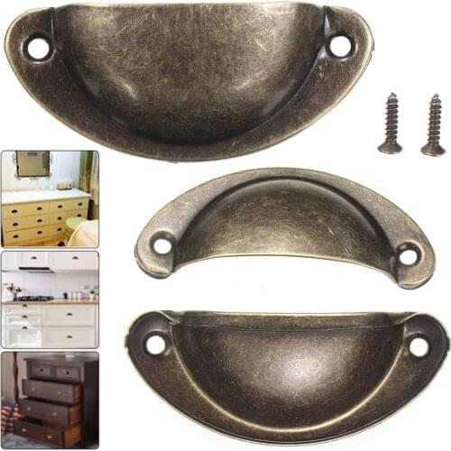24Pcs/set Antique Iron Shell Cup Pull Handle Vintage Shell Drawer Pull Knob Handle for Kitchen Drawer Cabinet Door 4Colors
