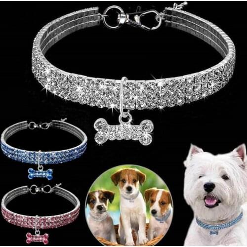 3 Colors Rhinestone Stretch Pet Collar Necklace Dog Leash Crystal Collar Tag Pendant Accessories for Dog Cat Pet Supplies