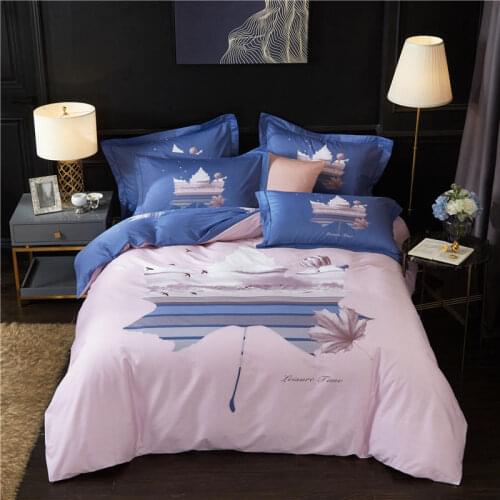 100% pure cotton modern wind leisure 4pcs extra large double bed set down quilt cover bed sheet bed linen Pillowcase