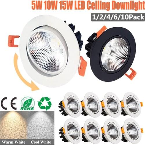 5/10/15W LED Downlight COB Spotlight Ceiling Lamp AC85-265V Aluminum Recessed LED Downlight Indoor Lighting Home LED Light D30