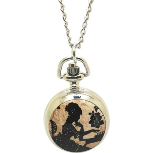 6028S) Silver Victorian Lady Play Chess Watch Necklace Pocket Watch, Wholesale,12 pcs/lot