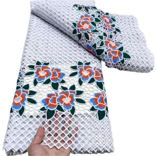 White/Green Nigerian Water Soluble Lace Fabric 5 Yard African Guipure Cord Lace Fabric With Stones Orange Cord Laces For Party