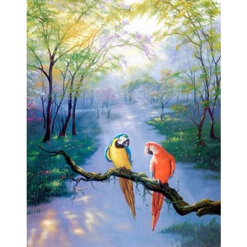 Free shipping cartoon animal parrot tree lanscape oil painting canvas prints printed on canvas wall art decoration picture