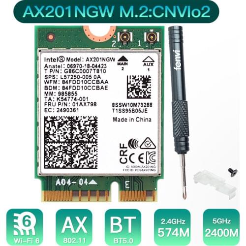 2.4Gbps Wifi 6 Wireless Card For Intel AX201 AX201NGW CNVio 2 Bluetooth 5.0 Network Wifi Card Adapter 802.11ax/ac Windows 10