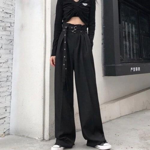 Black Wide Leg Pants Womens Loose Floor Mop Pants High Waist Slim Female Straight Pants Fashion Ladies Casual Pants Streetwear