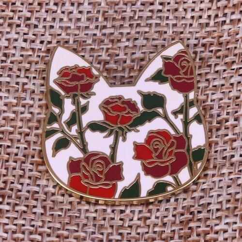 Floral Cat Lapel pin for Animal Gift Kitten Illustration Badge Enamel Pin