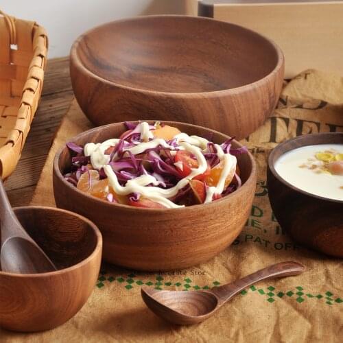 Acacia Wooden Bowl Log Dishes Whole Solid Wood Dishes Salad Bowl Wooden Fruit Dishes Dried Grains Shallow Bowl