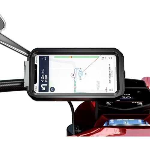Motorcycle Phone Mount Holder Waterproof Phone Holder with TPU Touch Screen Detachable Handlebar Mount Rearview Mirror