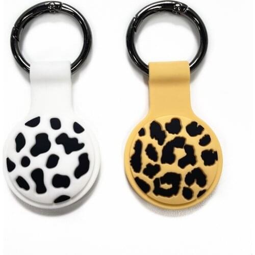 Fashion Leopard Cows Pet Collar Strap Anti-Lost Anti-Scratch GPS Soft Silicone Protective Case For Apple AirTag Keychain Cover