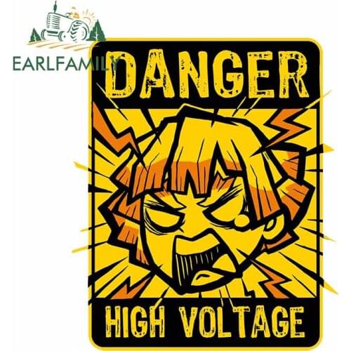EARLFAMILY 13cm for Demon Slayer Graphics Zenitsu High Voltage Stickers Auto Vinyl Wall Car Decals Warning Anime Sticker