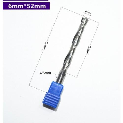 6mm*52mm,1pcs,Free shipping 2 Flutes Ball Head End Mill,CNC milling Cutter,Solid carbide Woodworking relief Bit,wood Cutter
