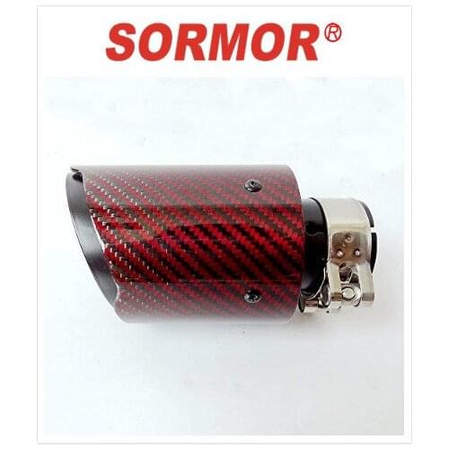 Sormor Red Twill Glossy Muffler Pipes Exhaust Tips with Black Stainless Steel, Inlet 54mm(2.1inches) Outlet 89mm(3.5inches)