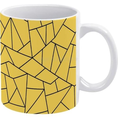 Mustard Yellow Black Mosaic Lines White Mug To Friends and Family Creative Gift 11 Oz Mug Coffee Ceramic Mug Mustard Yellow Yell