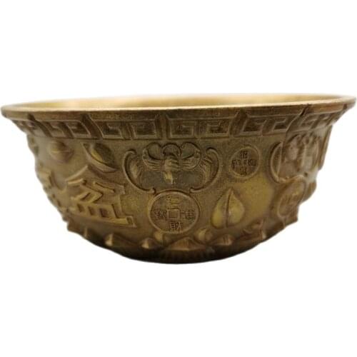Chinas Old Copper Brass Embossed Bowl