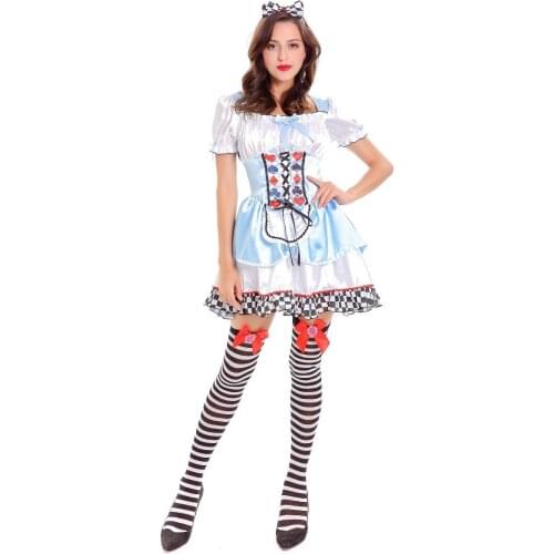 Summer Women Girls Fantasy Alice in Wonderland Maid Cosplay Costumes Halloween Party Oktoberfest Dresses Role-playing C62K232
