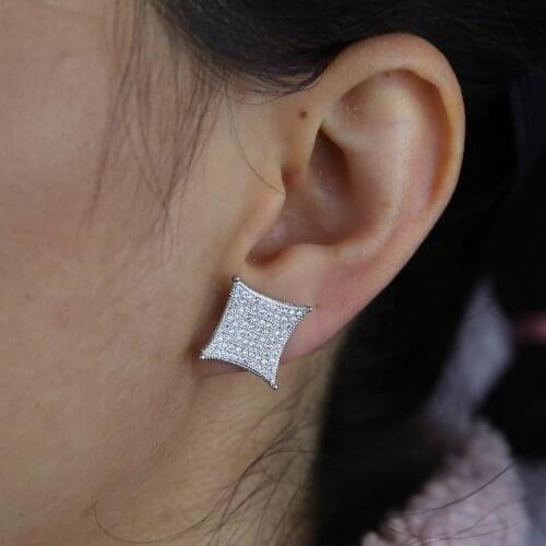 Micro Pave Cubic Zircon Earring Gold Color Hip hop Jewelry Copper Iced 5A CZ Square Stud Earrings screw back Street Rock