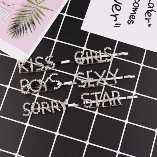 Fashion Luxury Crystal Rhinestones Hair Clips Leopard Acrylic Hairpin Hair Accessories for Women Letters Hairgrip New Arrival