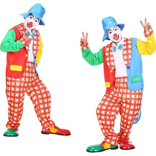 Mens Clown Costume Adult Circus Halloween Fancy Dress Colorful Party Outfits