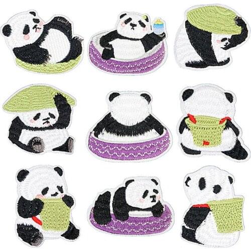 50pcs/lot Embroidery Patches Panda Bamboo Cute Animal Jacket Jean Backpack Clothing Decoration Diy Iron Heat Transfer Applique