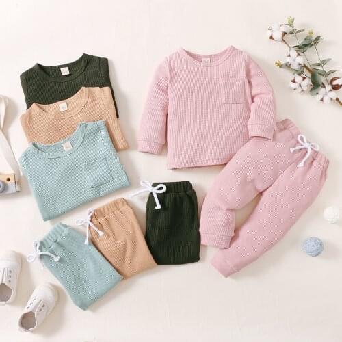 New Children’s Casual T-shirt and Trousers Set Fresh Solid Color Long Sleeve Tops and Long Pants