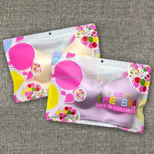 Pink Flower Plastic Bra Underwear Packaging Bag Retail Shop Bra Lingeire Storage Bag with Hanging Hole