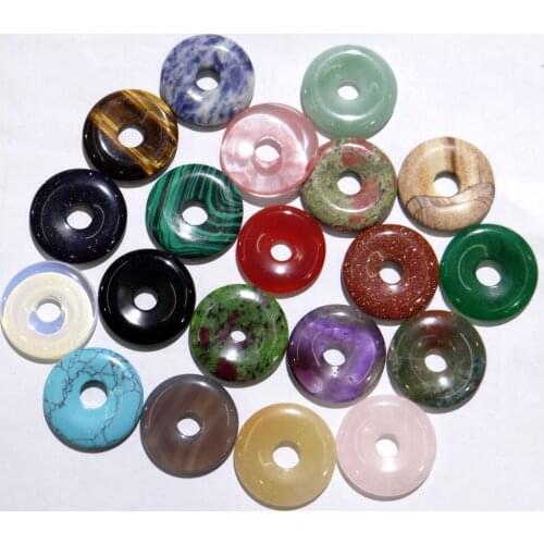 35MM Natural stone Turquoises Quartz Crystal lapis Opal tiger eye donut pendant for diy Jewelry making necklace Accessories10PCS
