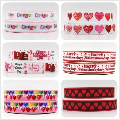 Q&N ribbon 7/8inch 22mm cartoon heart Valentines Day print grosgrain ribbons webbing for hairbow and headband 50yds/roll