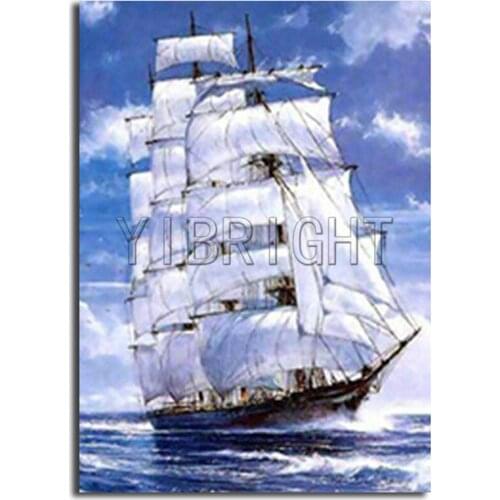 Needlework Diy Diamond Painting Full Round Ship 5d Diamond Embroidery Painting Diamond Mosaic Sea White Sailboat Decoration Y2